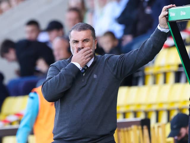 Ange Postecoglou looks on with concern during Celtic's defeat by Livingston.