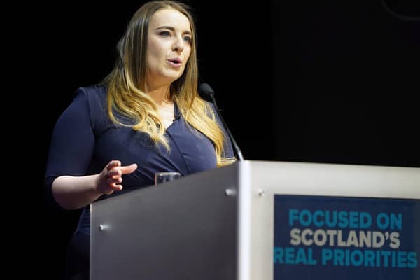 Deputy leader of the Scottish Conservative Party Meghan Gallacher MSP speaking at the Scottish Conservative party conference. Andrew Milligan/PA Wire