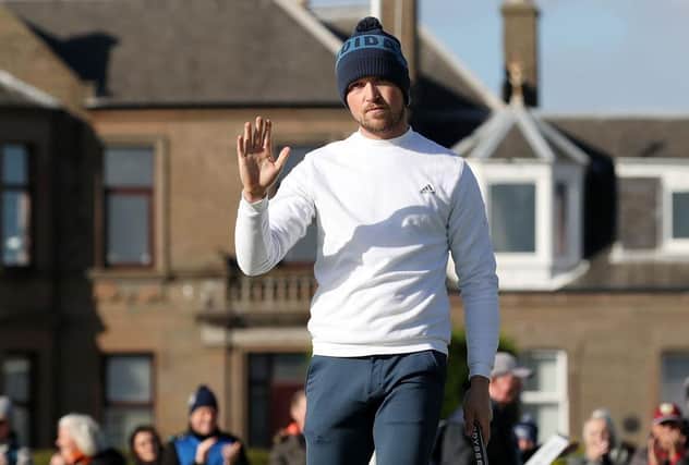 Richard Mansell celebrates a closing birdie at Carnoustie in the third round of the Alfred Dunhill Links Championship. Picture: Jan Kruger/Getty Images.