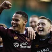 Toby Sibbick celebrates scoring Hearts' third goal in the 3-0 win over Hibs in the Scottish Cup fourth round. (Photo by Mark Scates / SNS Group)