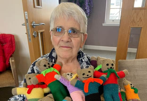 Anne, receptionist at Landale Court, with the Trauma Teddies