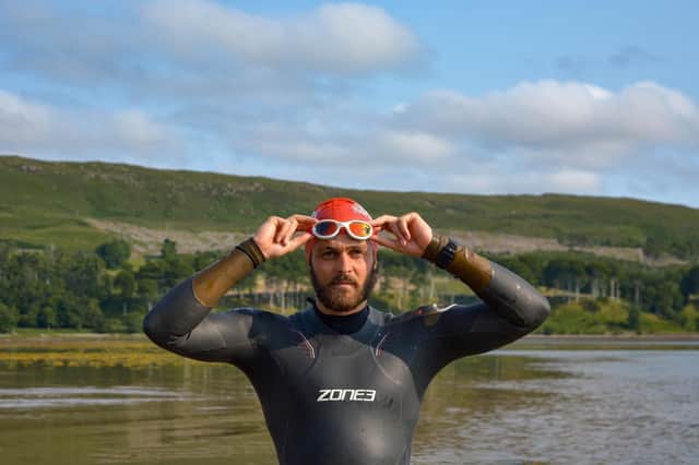 James Armour aged 25 and from Edinburgh completed the 191-mile route in 52 hours and 52 minutes on Sunday. In total, he swam 20 miles, ran 52 miles and cycled 112 miles (Photo: Selkie).