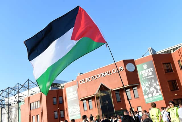 Celtic have removed a display of Palestine flags from the stadium ahead of the St Johnstone match tonight