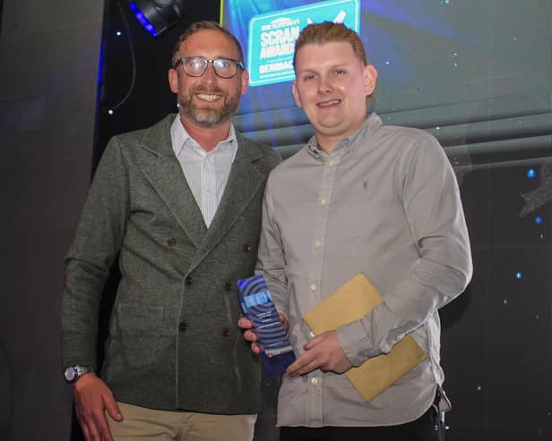 Calum Montgomery won Scottish Chef of the Year, which was presented by Sam O'Kane, National Business Development Manager, Chef Works & Bragard UK