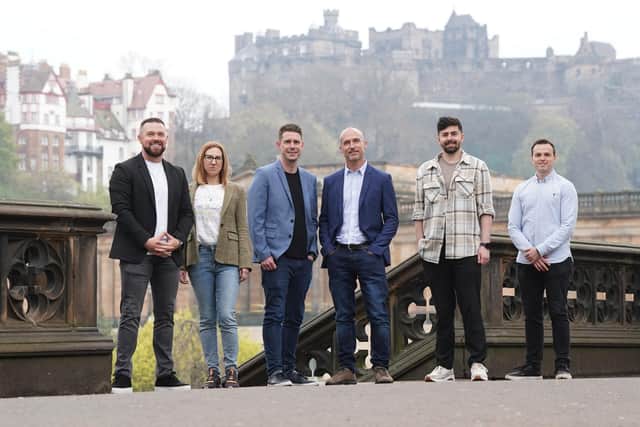 Some of the ClearSky Logic team near the company's headquarters in Edinburgh. Picture: Stewart Attwood.