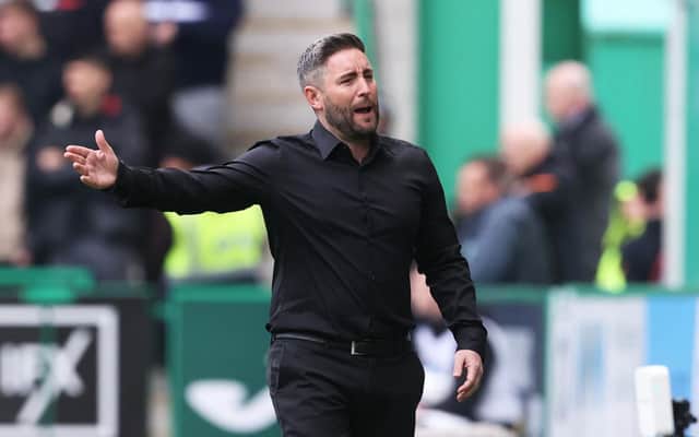 Hibs boss Lee Johnson during the club's Premiership clash with Rangers.  (Photo by Alan Harvey / SNS Group)