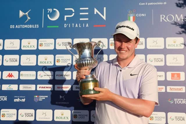 Bob MacIntyre with the trophy after winning the DS Automobiles Italian Open at Marco Simone Golf Club in Rome. Picture: Andrew Redington/Getty Images.
