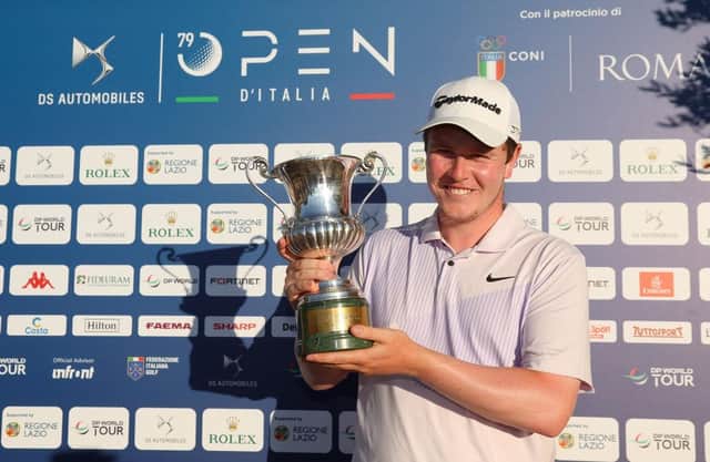 Bob MacIntyre with the trophy after winning the DS Automobiles Italian Open at Marco Simone Golf Club in Rome. Picture: Andrew Redington/Getty Images.