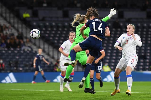 Chloe Arthur scored two headers, her first goals for Scotland.