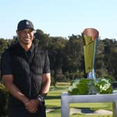 Tournament host Tiger Woods pictured with winner Max Homa after the final round of the the Genesis Invitational at Riviera Country Club in Los Angeles. Picture: Harry How/Getty Images.