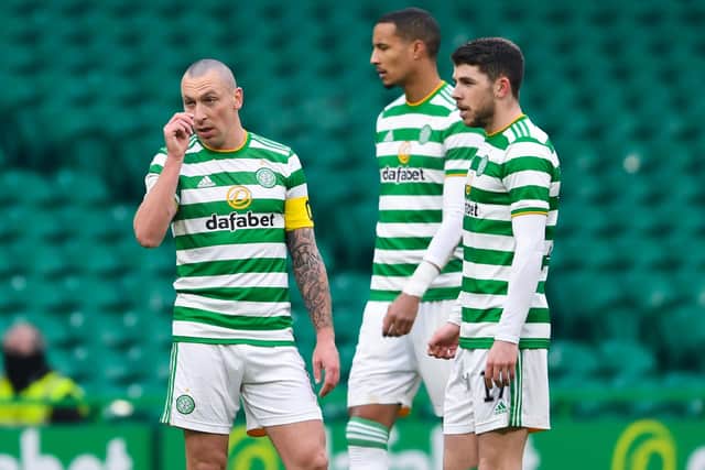 Celtic's Scott Brown (L) and Ryan Christie during a Betfred Cup match between Celtic and Ross County at Celtic Park on November 29, 2020, in Glasgow, Scotland. (Photo by Craig Foy / SNS Group)