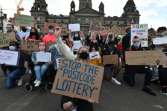 Pupils gather together in George Square, Glasgow, to demonstrate against the latest marking scheme used by SQA for their exams photo:JPI Media/John Devlin