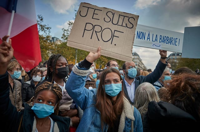 An anti-terrorism vigil was held in France for the beheaded teacher Samuel Paty. (Pic: Getty)
