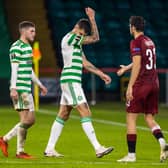 Nir Bitton and Ryan Christie (left) trudge off at full-time as Celtic are defeated by Sparta Prague.