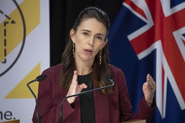New Zealand's prime minister Jacinda Ardern briefs the media about the country's Covid-19 response. Picture: Mark Mitchell / AFP via Getty