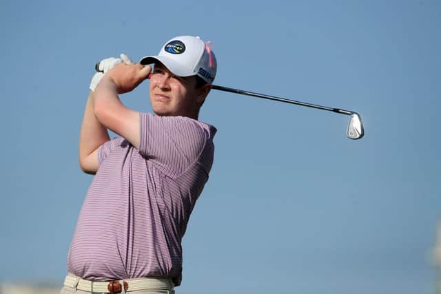 Bob Macintyre tees off the 15th hole during the third round of the Omega Dubai Desert Classic at Emirates Golf Club. Picture: Andrew Redington/Getty Images.