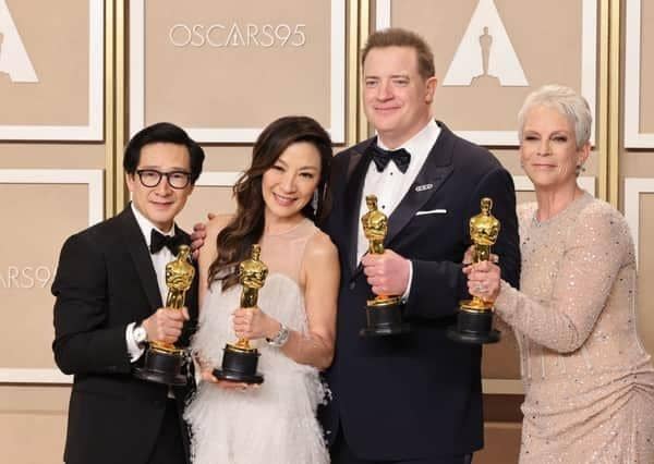 Ke Huy Quan, Michelle Yeoh, Brendan Fraser and Jamie Lee Curtis at the Oscars 2023