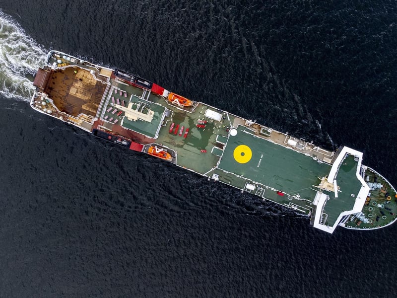 An aerial drone image of the Glen Sannox, as it sails down the Clyde at the start of three days of sea trials on Tuesday. Picture: Jane Barlow/PA Wire