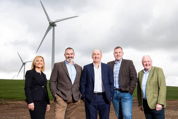 Carolina Orden, business development director, R&M; Alan Bailey, managing director R&M; Doug Duguid CEO I7V Renewables; Andy Johnston, special access systems director; Alan McLean R&M commercial director.