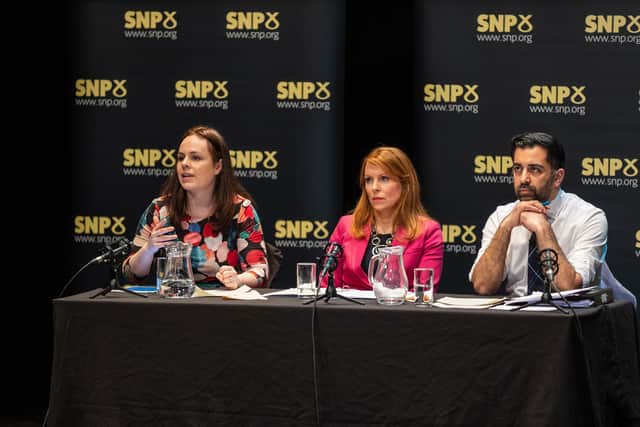 (left to right) Kate Forbes, Ash Regan and Humza Yousaf taking part in the SNP leadership hustings at Eden Court, Inverness.
