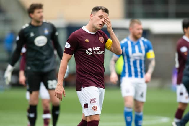 Hearts captain Lawrence Shankland shows his dejection after last weekend's 2-1 defeat by Kilmarnock.