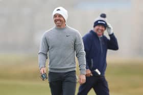 Rory McIlroy smiles on the 16th hole during a practice round prior to the Alfred Dunhill Links Championship at the Old Course at St Andrews. Picture: Luke Walker/Getty Images.