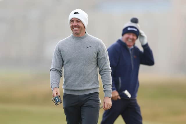 Rory McIlroy smiles on the 16th hole during a practice round prior to the Alfred Dunhill Links Championship at the Old Course at St Andrews. Picture: Luke Walker/Getty Images.
