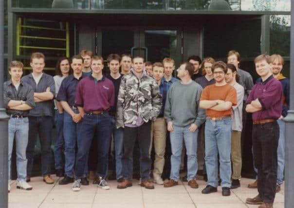 The DMA Design team in Dundee outside their offices in the early '90s
