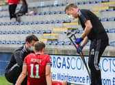 Aberdeen's Ryan Hedges left Stark's Park on crutches.