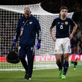 Kieran Tierney comes off with a head knock during the win over Republic of Ireland at Hampden. (Photo by Craig Williamson / SNS Group)