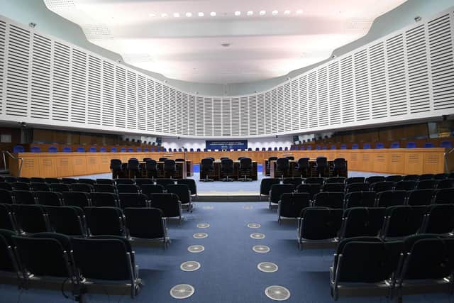 This photo shows the inside of the European Court of Human Rights (ECHR) in Strasbourg, eastern France, on February 7, 2019. (Photo by FREDERICK FLORIN / AFP)