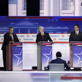 Businessman Vivek Ramaswamy, Florida Governor Ron DeSantis and former vice-president Mike Pence look toward former New Jersey Governor Chris Christie during a Republican presidential primary debate hosted by FOX News Channel. Picture: AP Photo/Morry Gash
