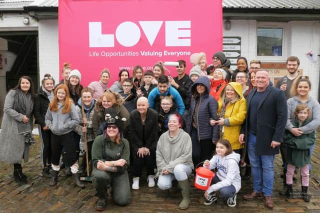 The Love Learning team and friends with Gail Porter, pictured pre-Covid and prior to the introduction of any physical distancing restrictions.