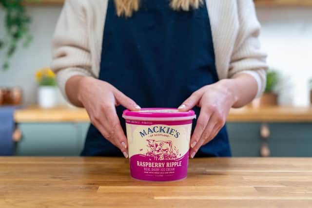 Mackie’s of Scotland's ice cream flavours include traditional, raspberry ripple (above) and honeycomb.