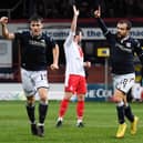 Paul McMullan celebrates after scoring for Dundee in their Scottish Cup victory over Airdrieonians.