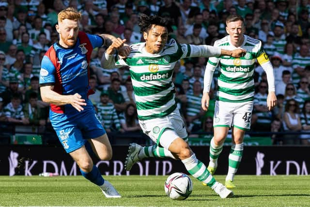 Celtic's Reo Hatate and Inverness' David Carson in action during last season's Scottish Cup final, which was moved to a 5.30pm kick-off to avoid clashing with the FA Cup final. (Photo by Mark Scates / SNS Group)