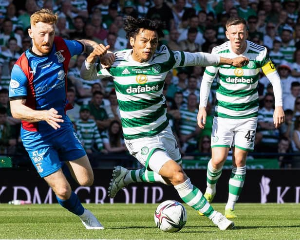 Celtic's Reo Hatate and Inverness' David Carson in action during last season's Scottish Cup final, which was moved to a 5.30pm kick-off to avoid clashing with the FA Cup final. (Photo by Mark Scates / SNS Group)