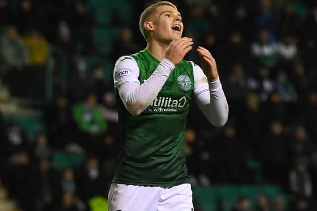 Hibs' Chris Mueller looks frustrated during a Scottish Cup Fourth Round tie between Hibernian and Cove Rangers at Easter Road. (Photo by Craig Foy / SNS Group)