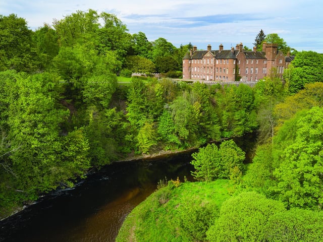 Brechin Castle sits on rocks above the banks of the picturesque River South Esk.