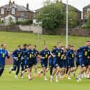 The Scotland squad trains in Glasgow ahead of facing Gibraltar on Monday.