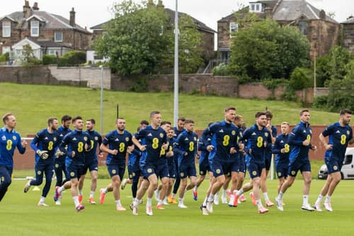 The Scotland squad trains in Glasgow ahead of facing Gibraltar on Monday.