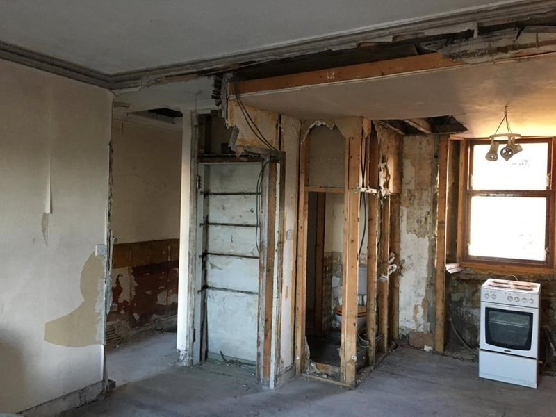The kitchen area.
