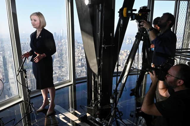 Prime Minister Liz Truss speaks to journalists at the Empire State Building in New York during her visit to the US to attend the 77th UN General Assembly. Picture: Toby Melville/PA Wire