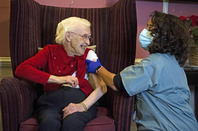 Nell Prosser, who is 100, is vaccinated against Covid. The disease might not have been noticed 40 years ago because the elderly population was much lower, says Hugh Pennington (Picture: Kirsty O'Connor/pool photo via AP)