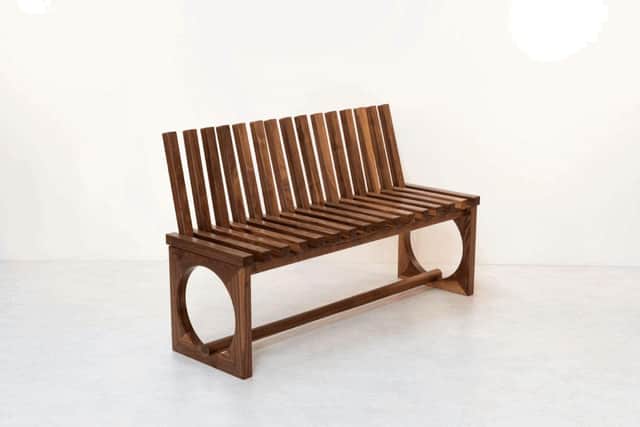 ‘Idleness Bench,’ crafted by student Marine Fourdrinier, is one of many fine furniture pieces on display and available for purchase.