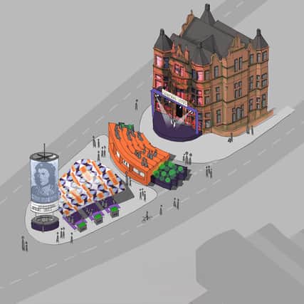What If...? Annan by Andrew Piggot. Andrew Piggott of 7N Architects worked with Lynne Russell to explore how to make
worthwhile use of derelict buildings – the proposal incorporates a proposed brand created by Beautiful Materials.