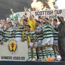 Celtic captain Callum McGregor lifts the Scottish Cup on the pitch rather than the Hampden presentation area after Saturday's 3-1 win over Inverness Caledonian Thistle.  (Photo by Craig Williamson / SNS Group)