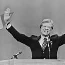 American politician Jimmy Carter waves to delegates in Madison Square Garden, New York City, after the convention had nominated him as the Democratic Presidential candidate, 19th July 1976. (Photo by Consolidated News Pictures/Keystone/Hulton Archive/Getty Images)