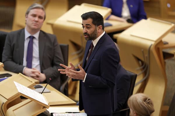 First Minister Humza Yousaf holds his maiden speech at the Scottish Parliament. Picture: Jeff J Mitchell/Getty Images