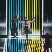 Ukraine Entry Tvorchi performs on stage during The Eurovision Song Contest.
